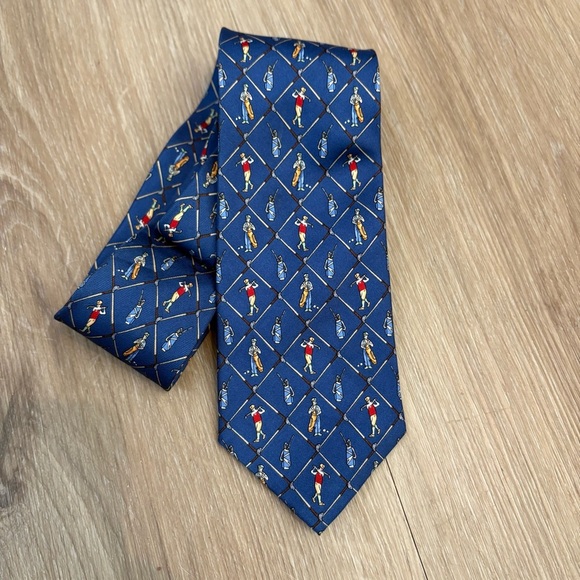 Club Room Novelty Golf Tie – Blue with Golfer Motif – 100% Silk – Made in Korea - Picture 1 of 4